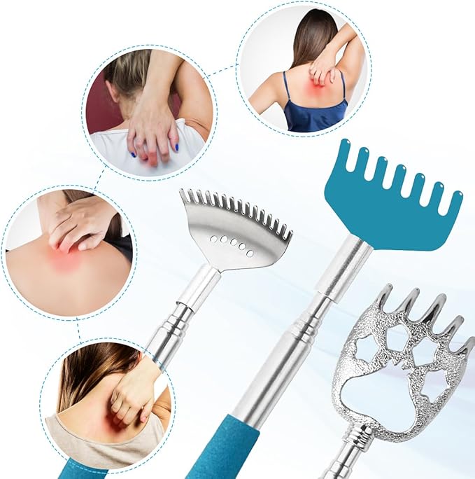 3 Pack Different Back Scratcher Metal Portable Telescoping Back scratchers, Extendable Back Massager Tool with Beautiful Box, Great Stocking Stuffers for Men Women Kids Adults(Blue)