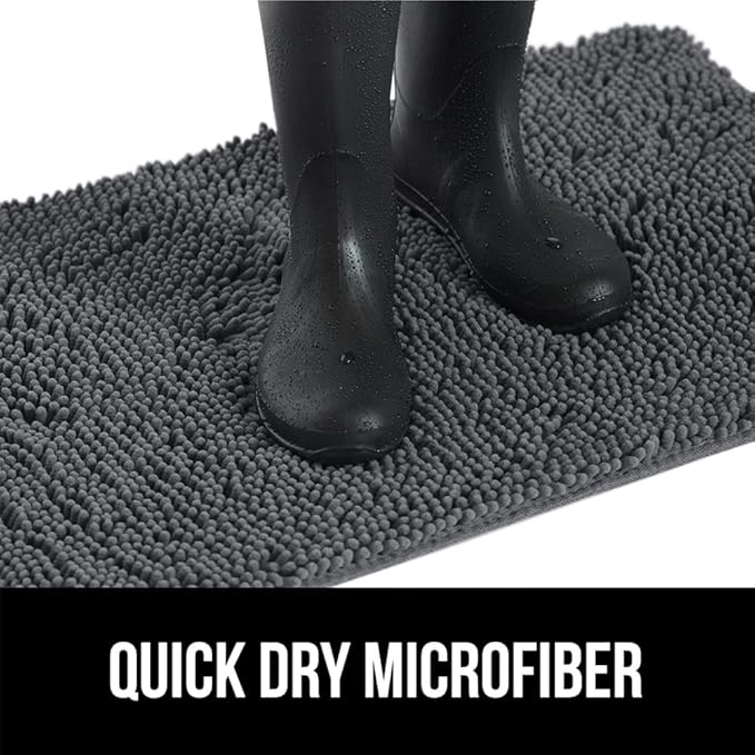 GORILLA GRIP SoakSTOPPER Dog Door Mat, 70x24 Machine Washable Rug Absorbent Doormat Captures Moisture Mud Dirt, Quick Dry Soft Chenille Entryway Rugs Indoor Entrance Mats for Dog Paws, Charcoal