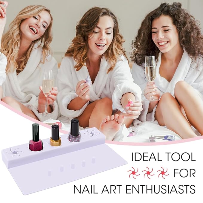 Nail Polish Holder,Silicone Hand Rest Mat Fingernail Painting Tools 2 in 1 Art Accessories Organizer Case Set with Anti-Spill Bottle Stand and Finger Separators for Pedicure Manicure(Purple)