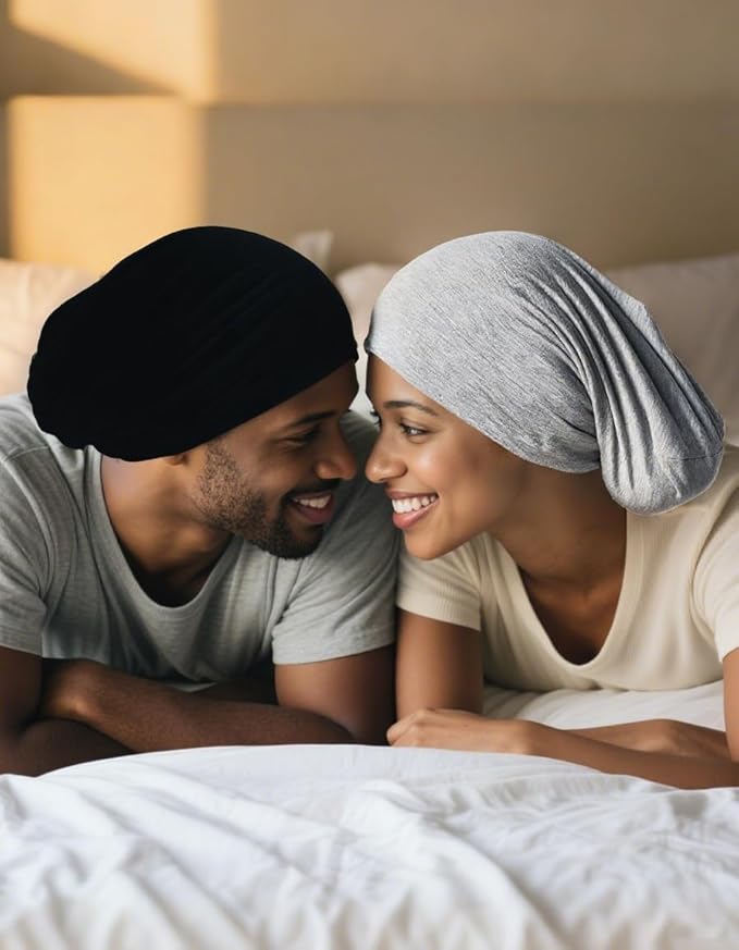 Satin Lined Bonnet for Sleeping Women Men - Adjustable Sleep Cap, Slouchy Beanie Hair Wrap for Curly Braid Locs