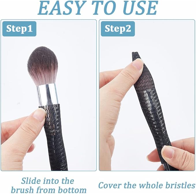 GORGECRAFT 100PCS 4.7 Inch Long Makeup Brush Protector Cosmetic Makeup Brushes Pen Guard Reusable Expandable Elastic Netting Mesh Cover Sleeve Set Storage for Travel Paint Brush Handbag Tassels