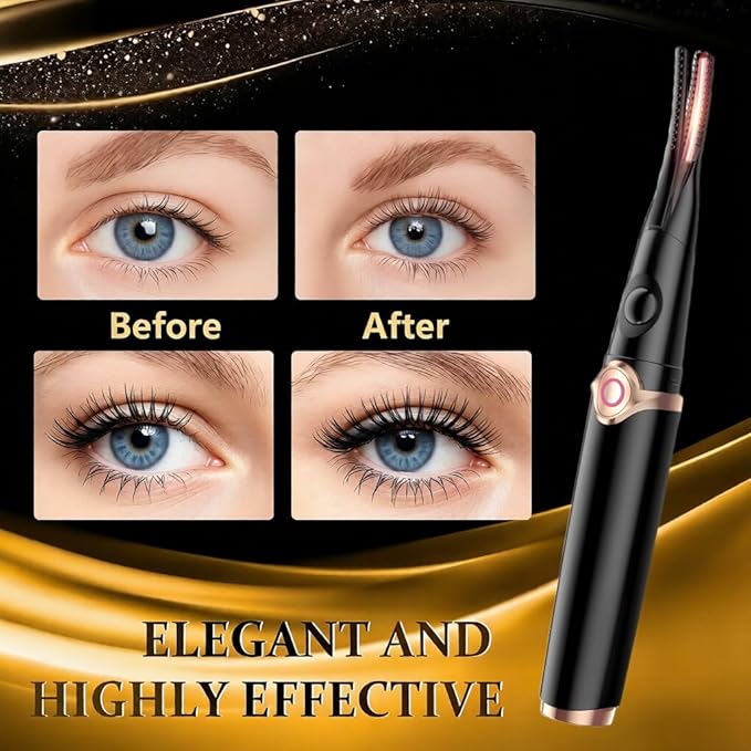 Heated Eyelash Curler - 2-in-1 Clip-Type Design, 3 Temperature Modes, USB Rechargeable Electric Eyelash Curler, Natural Curling 24H Long-Lasting Curl, Gift for Women & Girls, Shiny Black A