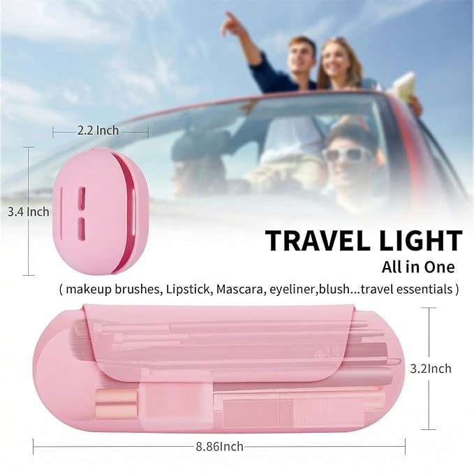 2 IN 1 Silicone Makeup Brush Holder with Beauty Make Up Sponge Holder Case:Soft Portable Cosmetic Face Brushes Holder with Upgrade Anti-Fall Out Magnetic Closure - Pink