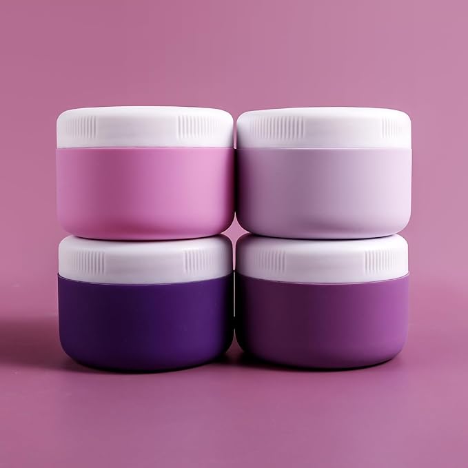 Travel Containers for Toiletries, Silicone Cream Jars BPA-Free, Leak-proof 2oz Travel Size Containers, Portable Size Silicone Jars with Lid for Cosmetic Face Hand Body Cream (4 Pack)