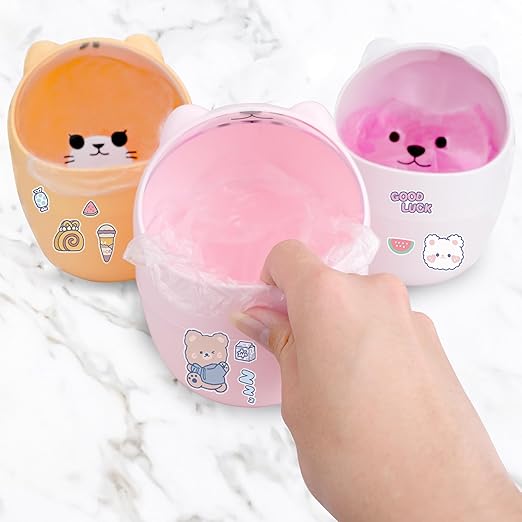 Cute Desktop Tiny Trash Can with Flip Lid, Creative Kawaii Bear Mini Wastebasket, Portable Countertop Dustbin for Office Kitchen Vanity Tabletop Bedroom (Pink)