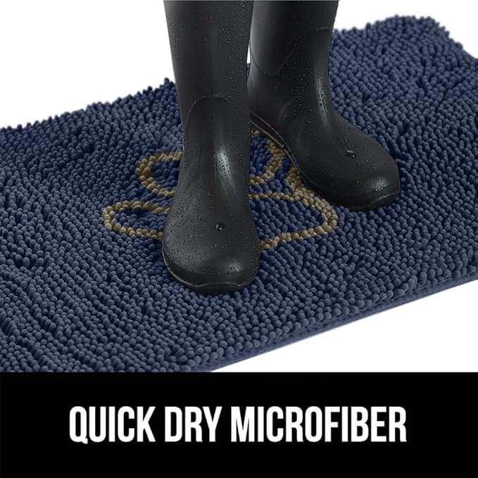 GORILLA GRIP SoakSTOPPER Dog Door Mat, Machine Washable Rug Absorbent Doormat Captures Moisture Mud Dirt, Quick Dry Soft Chenille Entryway Rugs Indoor Entrance Mats for Dog Paws, 24x17 Navy