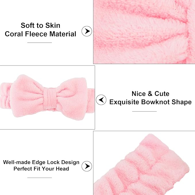 Casoty Black White Pinjk Skincare Headband for Washing Face Cute Face Wash Spa Headband for Women Makeup Hair Band Stocking Stuffers Spa Party Hair Accessories Gifts for Women Girls