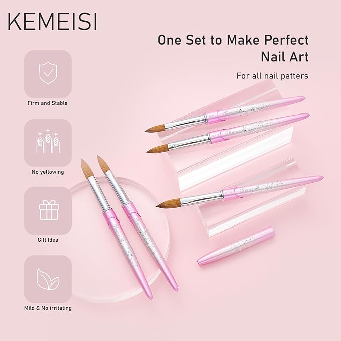Acrylic Nail Brush Size 10, KEMEISI 100% Pure Kolinsky Nail Art Brushes Sturdy Handle Oval Shaped Acrylic Powder Nail Design Tools for Professional Manicure DIY Home Salon