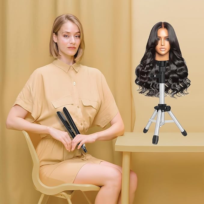 Wig Stand Tripod, 25 Inch Adjustable Mannequin Head Stand, Wig Head Stand for Training Heads And Canvas Block Head (Silvery, Mannequin Head Not Included)