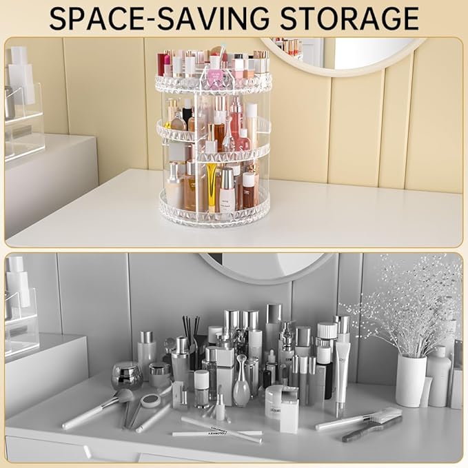 360 Rotating Makeup Organizer, DIY Adjustable Makeup Carousel Spinning Holder Storage Rack, Large Capacity Vanity Organizer Skincare Organizers (Clear)