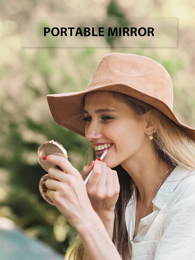 Compact Mirror Bulk, Pack of 6 Double-Sided 1X/2X Magnifying Metal Makeup Mirrors(Round, Rose Gold)