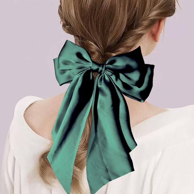 3 Pieces Large Hair Barrettes with Long Tail Bowknot Clips for Women and Girls (Red, Green, Black)