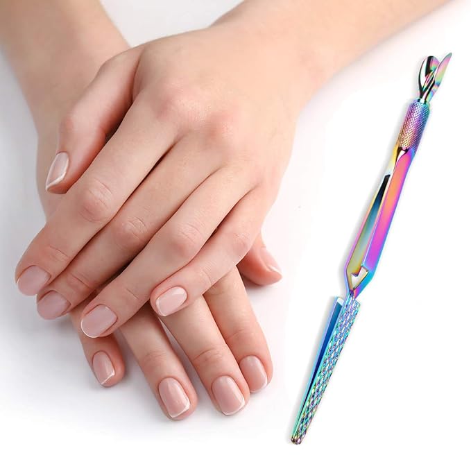 2PCS Colorful Stainless Steel Nail Art Tools Pinching Cuticle Pusher - Multifunction False Nail Shaping Tweezers Manicure Tool