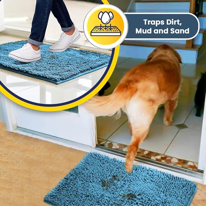 Muddy Mat® | Super Absorbent Door Mat Indoor, Microfiber Quick Dry Chenille Entryway Rug, Non-Slip Front Door Mat, Indoor Mats for Entryway, Machine Washable Pet Rug, Sky Blue 16"x24"