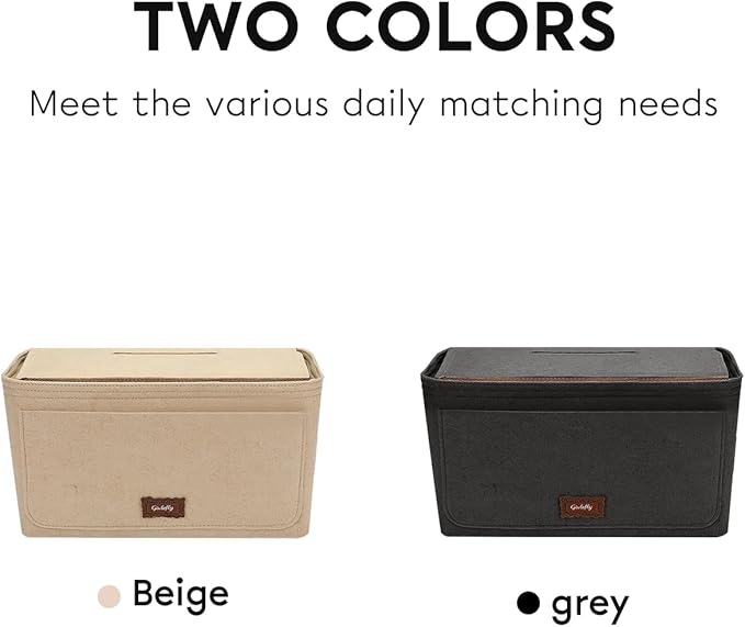 GIVLEFLY Small Purse Organizer, Felt Handbag Insert for Tote Bags, Detachable Zipper Pocket, Privacy Cover, Keychain, Fits Longchamp Neverfull, Beige