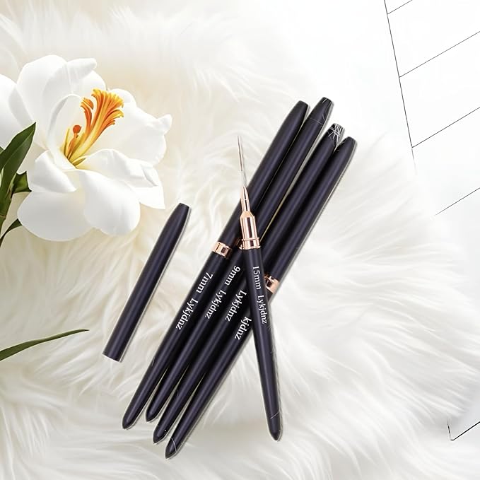 5pcs Nail Art Liner Brushes, Liner Brush For Nails Gel, Painting Art Design Brush Set Nail Dotting Drawing Tool For Long Lines, Thin Details, Fine Drawing Sizes 7/9/11/15/25mm(Black)