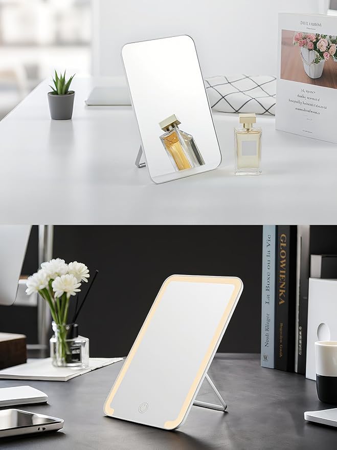 OMIRO Desk Makeup Mirror, 8 x 5 inches Table Mirror with Foldable Stand and Hanging Hole for Shaving and Travelling, Black