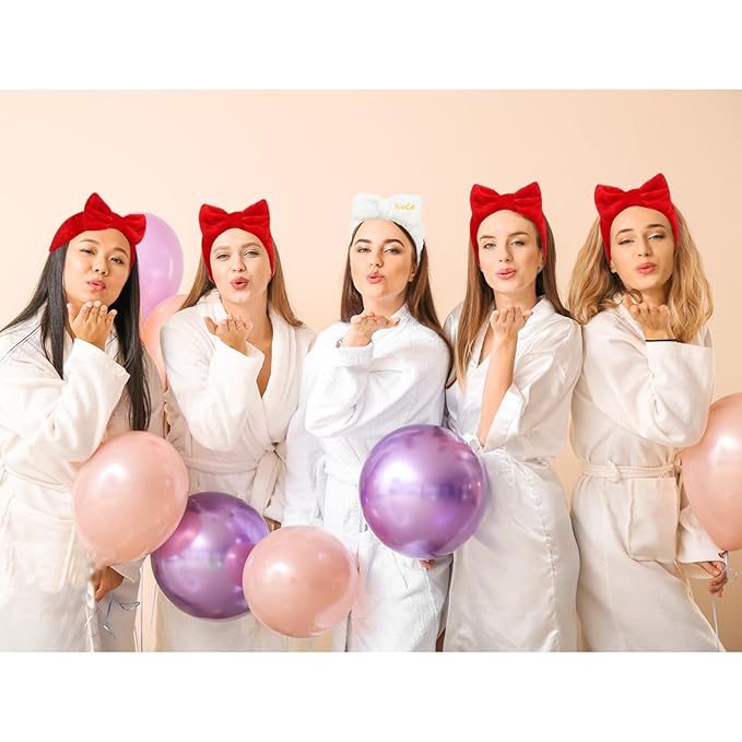 Semato Bachelorette Party Favor Set - Bride & Bridesmaid Spa Headbands (1 Bride + 7 Red)