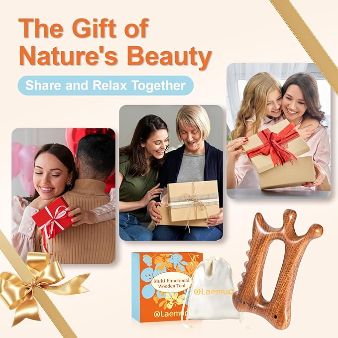 Olaemuo Wooden Gua Sha Tool for Face&Body - 6 in 1 Facial Massager for Lymphatic Drainage - Guasha Body Sculpting Tools Therapy Massage Tool for Cellulite,Jaw Lifting,Muscle Relief - Skin Care Gifts