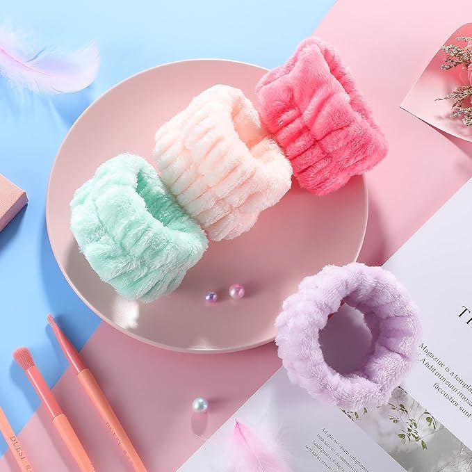 Chuangdi 4 Pairs Wrist Bands for Washing Face Wrist Spa Microfiber Wash Towel Band Scrunchies Absorbent Wristbands Sweatband for Women Prevent Liquid from Spilling (Candy Color)