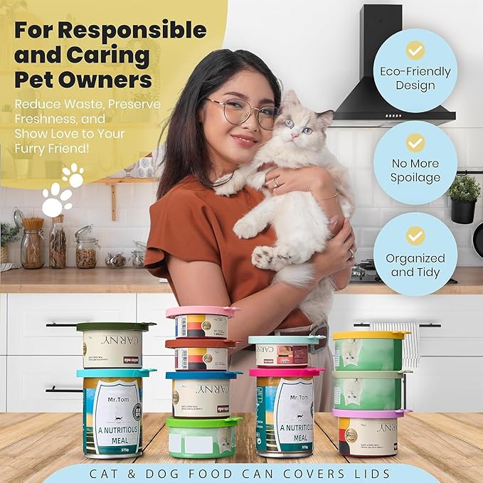 3 Pack Universal Pet Food Can Covers Lids - One fit 3 Standard Size Cans for Cats and Dogs Food Cans - Easy to Clean - Safe Silicone - Woodland Glow