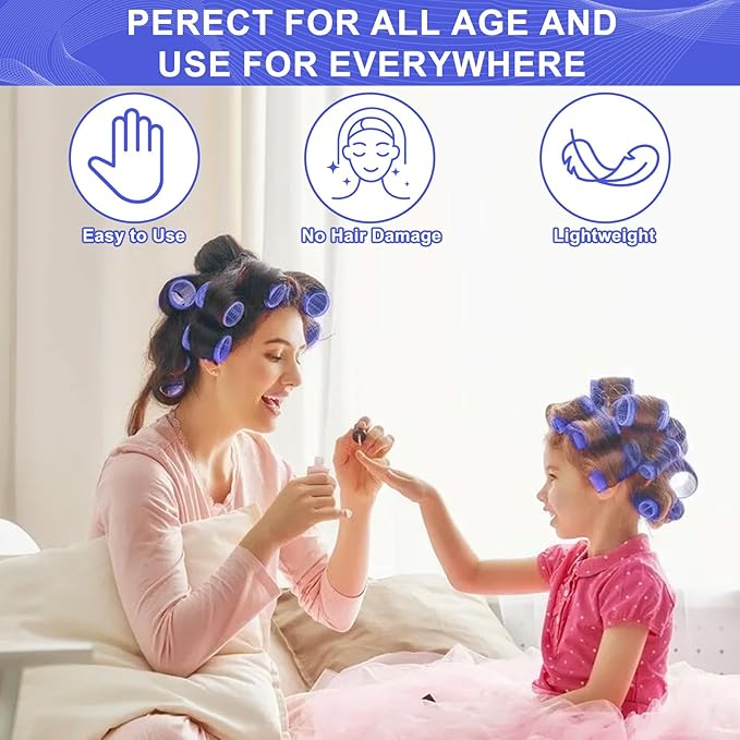 Hair Rollers, 12 Pack Hair Curler Large Hair Rollers for Women, Self Grip Hair Roller with Clips, Blue
