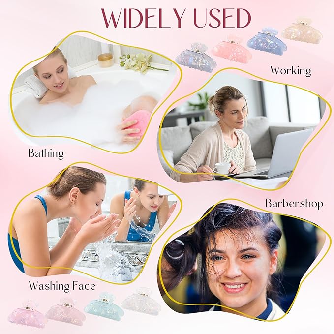 16 Pcs Large Acrylic Hair Claw Clips Bulk for Women Christmas Birthday Gift Fashion French Style Cute Hair Accessories Non-slip Hold Claw Clip for Thick Thin (3.19 Inch,Mermaid Princess Color)