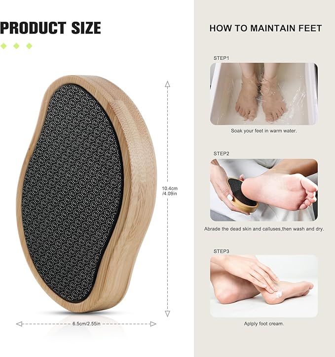 FERYES Glass Foot File Callus Remover with Bamboo Handle - Nano Glass Foot Scrubber for Dead Skin Pedicure File - Your Path to Silky, Smooth Feet