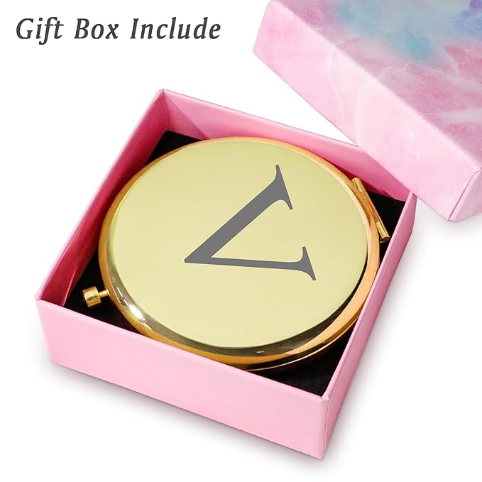 Personalized Gifts for Women Girls Her, Custom Gift for Adult Teen Kid, Initial Monogrammed Compact Mirror for Christmas, Secret Santa, Stocking Stuffers, Graduation, Birthday, Wedding