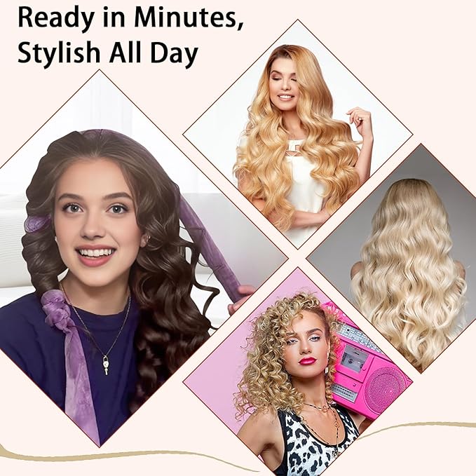 ZILAMPU Heatless Curls Overnight for Long Hair, Heatless Hair Curlers to Sleep In Overnight Curls, 70" Soft Velvet No Heat Hair Curlers Set for Women