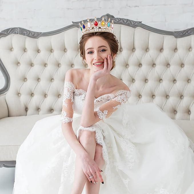 Multicolor Queen Crown for Women Crystal Tiara for Women Rhinestone Wedding Headband for Bride Hair Accessories for Costume Birthday Party Prom Gifts