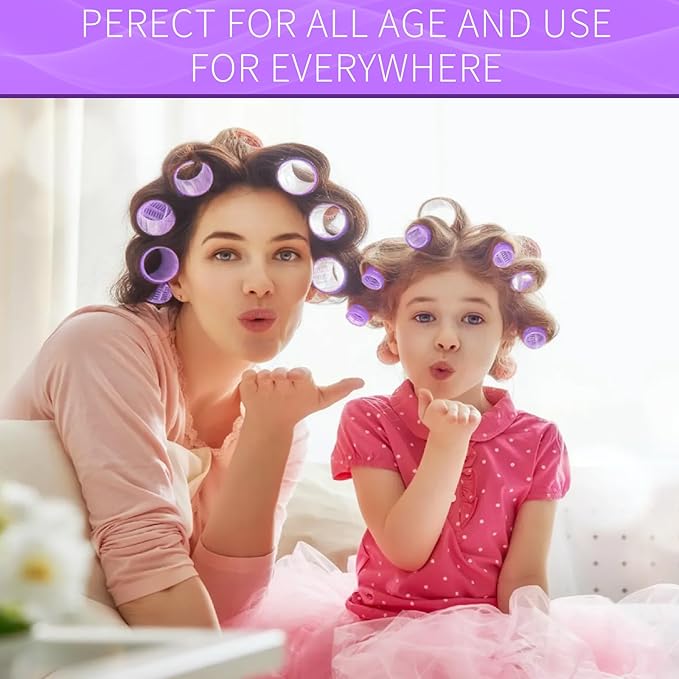 Hair Rollers, 12 Pack Self Grip Salon Hairdressing Curlers, DIY Curly Hairstyle, Large Rollers1.57In Purple