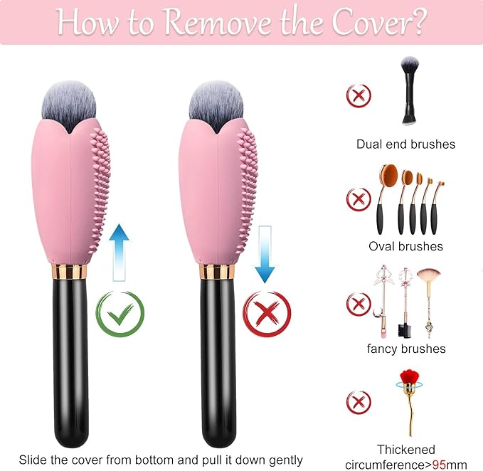 Silicone Travel Make-up Brush Holder with Cleaner Mat Pad, Organizer Case Covers for Foundation Eye Lip Brushes Storage Cleaning, Gift for Women Girl-friend Mother Wife, 3-Pcs Large + 5 Small, Pink