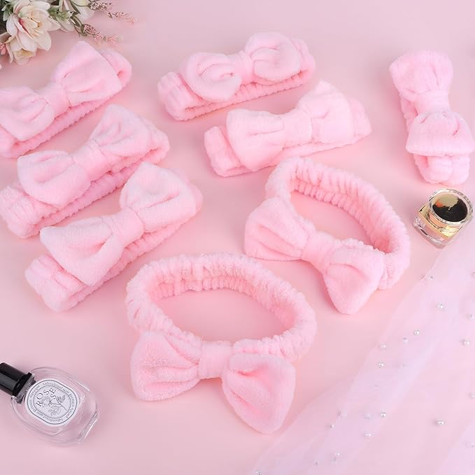 CIEHER 8 Pcs Pink Spa Headbands for Women's Bachelorette Party Favors - Microfiber Makeup Headbands for Girls' Birthday Skincare