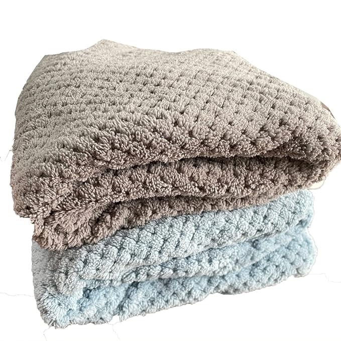 2 Pack Absorbent Microfiber Hair Towel Wrap,Anti-frizz Hair Drying Towel with Button to Dry Hair Quickly,25.6X9.8 inch (Gray&Blue)