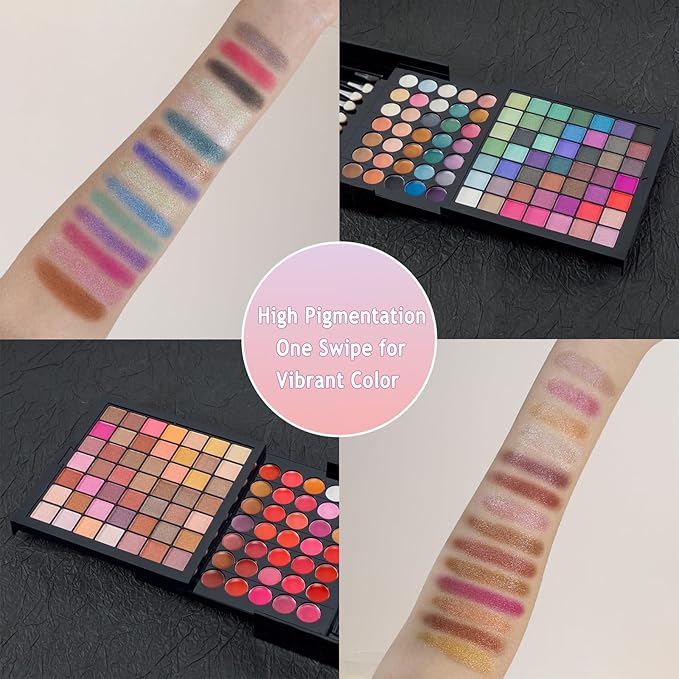 177-Color All-in-One Makeup Palette with 10 Brushes, Portable Case, Eyeshadows, Gel Eyeshadow, Lip Gloss, Concealer, Blush & Brow Powder – Complete Beauty Set for Women & Girls
