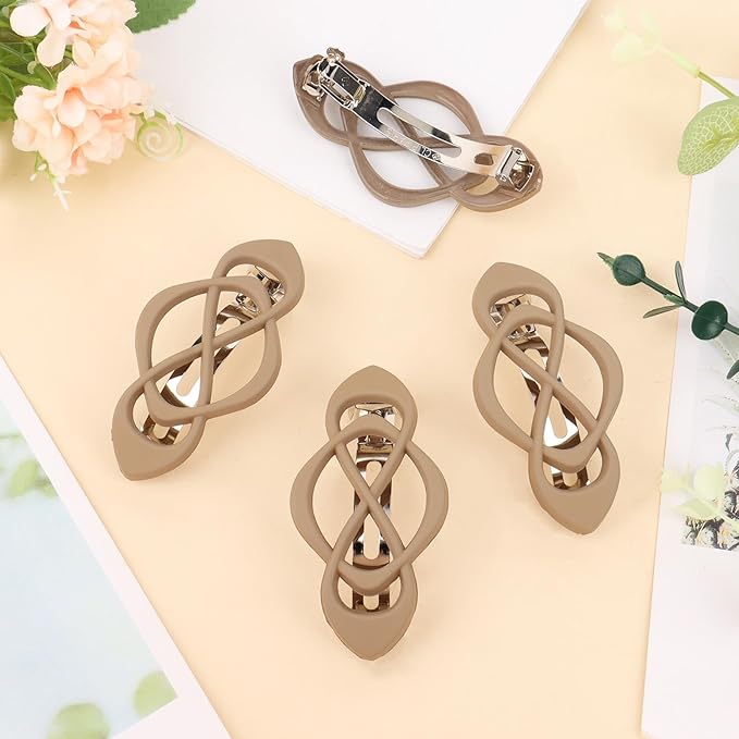 Khaki Hair Barrettes for Women 4packs Hair Clips French Hair Barrette Clip for Girls Vintage Hair Clips for Thick Thin Long Short Hair Stylish Hair Accessories for Women Girls