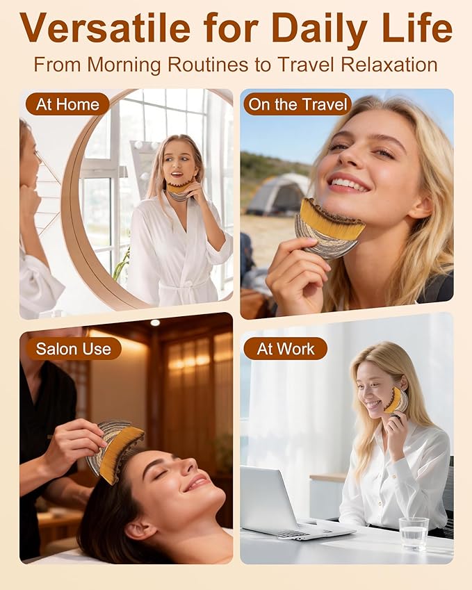 Lymphatic Contour Face Brush - Super Soft Bristles Face Massage Brush to Reduce Puffiness & Define Jawline, Manual Lymphatic Drainage Tool with Ergonomic Handle Sensitive Skin Care (Cinnamon-1pcs)