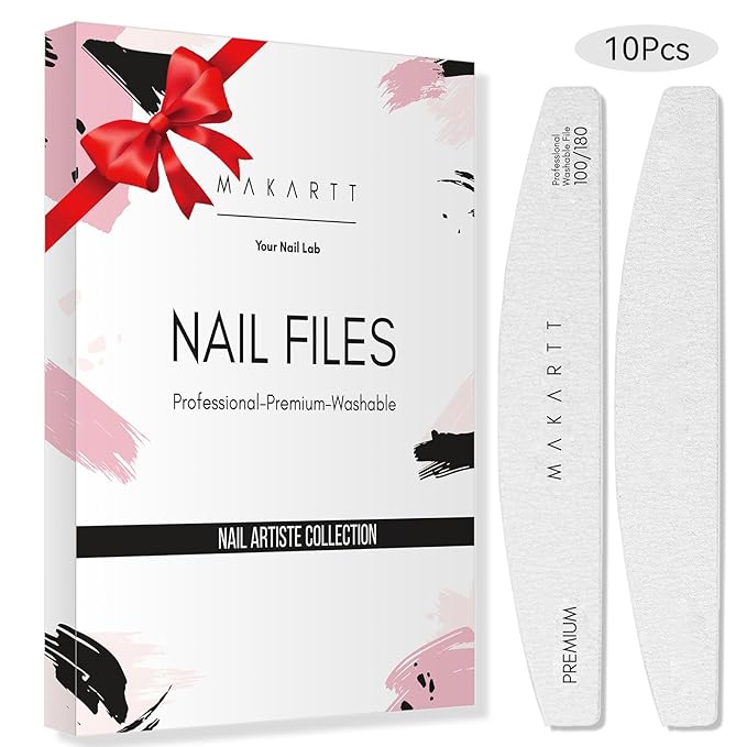 Makartt Nail File: Professional Nail Files, 100/180 Grit Emery Boards for Nails, 10 Pcs Zebra Doubled Sides Coarse Fingernail Filer for Acrylic and Extension Gel Removal Manicure Kit Salon Home Use