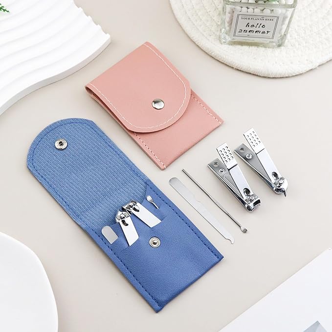 10 Sets Finger Nail Clipper Set Bulk,4 in 1 Adult Stainless Steel Travel Manicure Kit with Case Individually Wrapped Nail Clippers Bulk for Homeless,Hotel,Charity(2 Colors)
