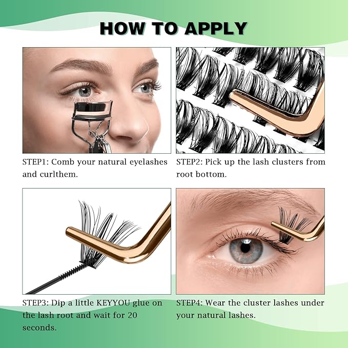KEYYOU Lash Clusters 300pcs Individual Lashes 40D 0.07D Curl 16mm DIY Eyelash Extension Large Tray Volume Soft&Natural Cluster Lashes(40D-0.07D,16)
