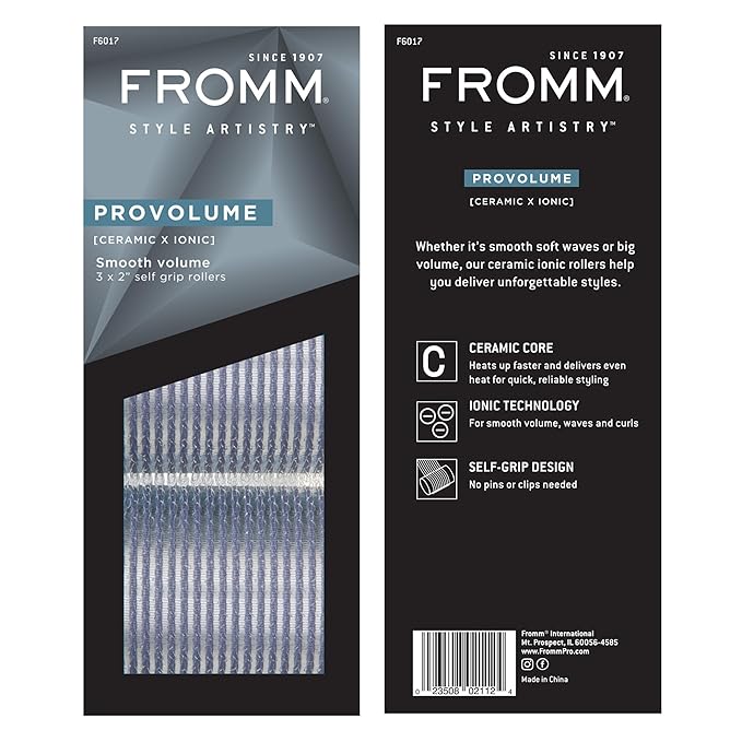 Fromm ProVolume 2" Self-Grip Ceramic Ionic Thermal Hair Rollers, 3 Count, Large Salon Quality Hair Curlers for Medium to Long Length Hair and Curtain Bangs