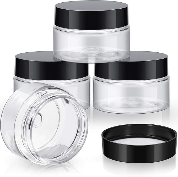 Satinior 6 Pack 1 oz Plastic Jars Containers with Lids Wide Mouth Refillable Leakproof Reusable Round Empty Jars for Travel Cosmetic Dry Food Spice Candy Cookie Home Kitchen Organizing (Black)