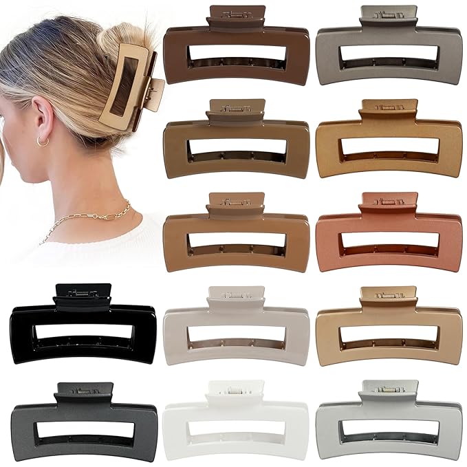 4.1 Inch Large Hair Claw Clips 12 Pcs Big Claw for Thick Hair Square Hair Clips Jumbo Jaw Clips Bulk Hair Accessories for women and Girls (Gold)
