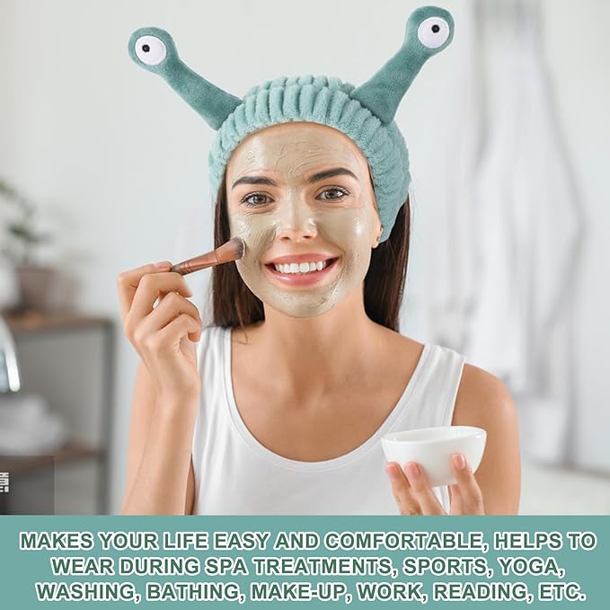10PCS Headband for Washing Face, Cartoon Cute Flannel Skincare Headbands, Palm and Snail Spa Headband, Elastic Hair Bands Creative Hair Accessories