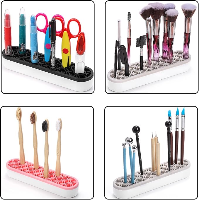 Elsjoy 3 Pack Silicone Makeup Brush Holder, Desktop Cosmetic Organizer Pen Holder, Sewing Tool Holder Beauty Tool Organizer Stand for Brush, Scissors, Toothbrush