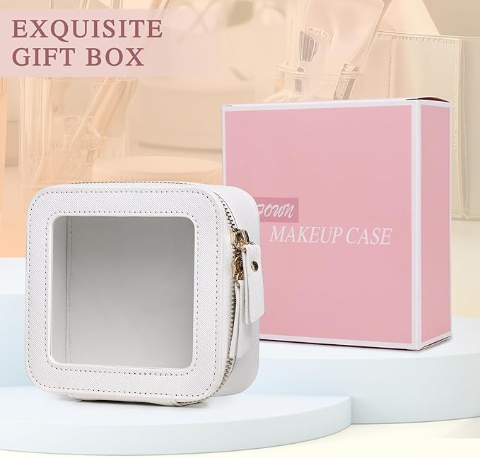 Small Clear Makeup Bag for Women Mini Cosmetic Bag Travel Toiletry Bag Purse Organizer with Zipper Car Essentials (White, Mini)