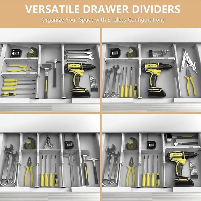 KABUM Adjustable Drawer Divider Organizer Clothes Dresser Organizer,Expandable Organization for Home, Office,2.8" High Expandable from 11.7" to 18.5",4 Dividers with 6 Short and 2 Long Inserts