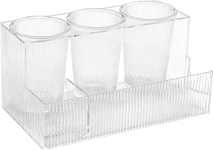 Hair Tool Organizer, Acrylic Hair Styling Tool Holder with Detachable 3 Cups, Clear HairDryer Holder for Bathroom, Vanity, Countertop Storage Curling Iron Stand