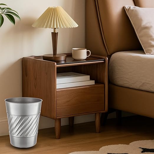 Monarch Abode Metal Bathroom Trash Can – Waste Basket for Bedroom, Office Desk, & Dorm, Handcrafted Wave Embossed, Durable Decorative Pewter Small Trash Can Bathroom Garbage Bin Wastebasket
